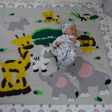Krabbeldecke Afrika-Tiere, Patchwork, Kuscheldecke