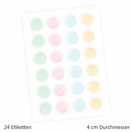 24 Universaletiketten - pastell - rund 4 cm Ø