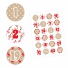 24 Adventskalender Zahlen Aufkleber ROT/BEIGE - rund 4 cm Ø