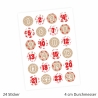 24 Adventskalender Zahlen Aufkleber ROT/BEIGE - rund 4 cm Ø