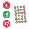 24 Adventskalender Zahlen Aufkleber ROT/GRÜN Schnee rund 4 cm Ø