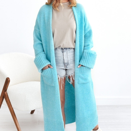 Oversized Strickmantel lang Strickjacke Cardigan Weste Aqua S-XL