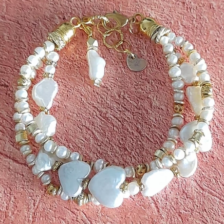 Perlenarmband, Perlen-Armband, weiss, Herz-Form