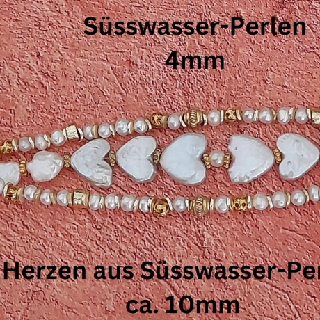 Perlenarmband, Perlen-Armband, weiss, Herz-Form