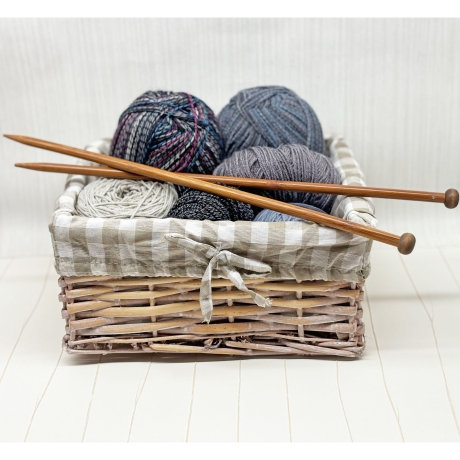 Handstulpen Graublau meliert in Rippen gestrickt Handarbeit