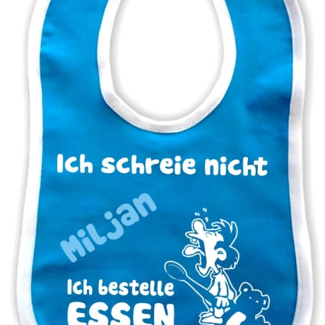 Baby Lätzchen farbiger Saum ICH SCHREIE NICHT bedruckt mit Namen