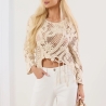 Boho Häkel Crochet Top Baumwolle Offener Strickpullover 34-40