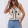 Boho Häkel Crochet Top mit Blumen Stickerei im Vintage Stil 34-40