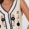Boho Häkel Crochet Top mit Blumen Stickerei im Vintage Stil 34-40