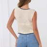 Boho Häkel Crochet Top mit Blumen Stickerei im Vintage Stil 34-40