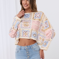 Boho Crop Häkel Spitze Top Bohemian Cut out Bluse Stickerei S-L