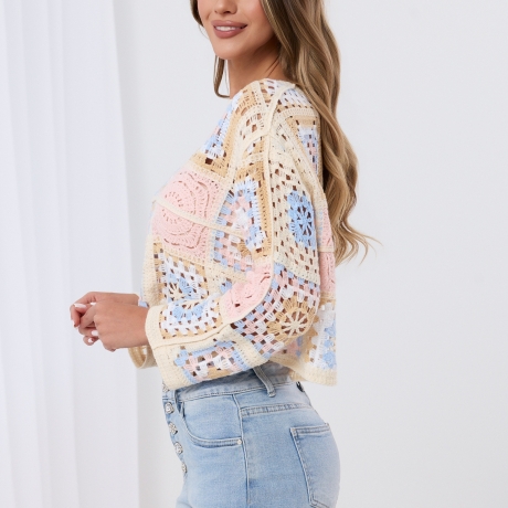 Boho Crop Häkel Spitze Top Bohemian Cut out Bluse Stickerei S-L