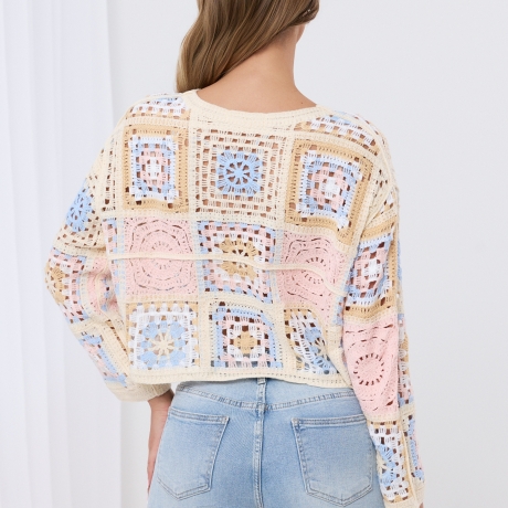 Boho Crop Häkel Spitze Top Bohemian Cut out Bluse Stickerei S-L