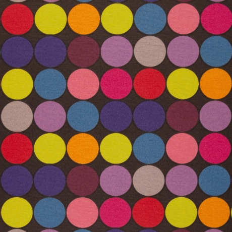 AUS beschichtete Baumwolle bunte Kreise / Punkte schwarzer Grund 