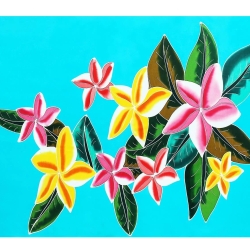 Unisex Pareo Blumen, bunt, 2-seitig Fransen, Handarbeit, ba 07
