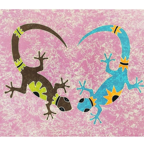 Pareo Eidechse, bunt, 2-seitig Fransen, Handarbeit, ba 09