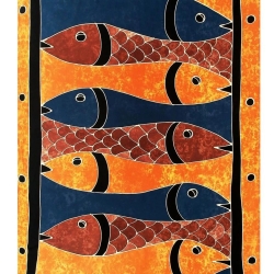 Pareo Fische, oker, 2-seitig Fransen, Handarbeit, ba 011