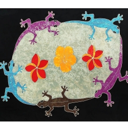 Pareo Gekko, bunt, 2-seitig Fransen, Handarbeit, ba 014