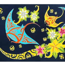 Pareo Meerestiere, bunt, 2-seitig Fransen, Handarbeit, ba 023