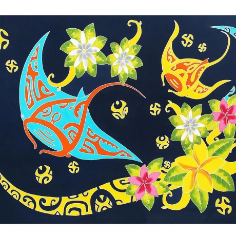 Pareo Meerestiere, bunt, 2-seitig Fransen, Handarbeit, ba 023