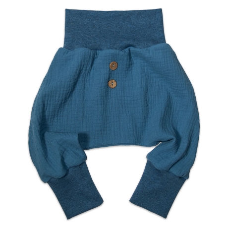 3-tlg Musselin-Set Pumphose-Mütze-Tuch Erstlingsoutfit jeansblau