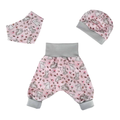 3-tlg Baby Pumphosen-Set Erstlingsoutfit Hasen Ostern Herbst 