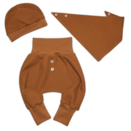 3-tlg Baby-Set Pumphosen-Set Erstlingsoutfit in Karamell 