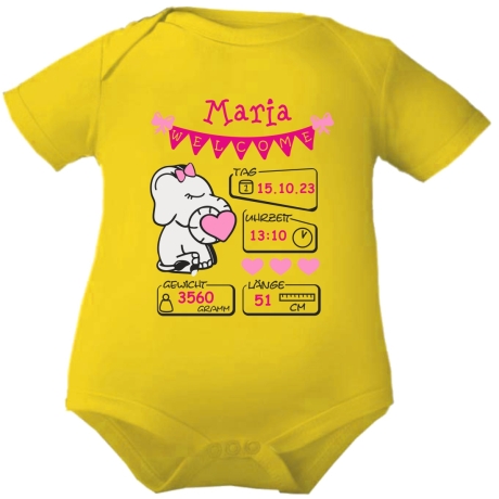 Baby Body kurz WELCOME GIRL personalisiert mit Geburtsdaten+Name