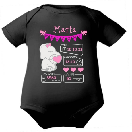 Baby Body kurz WELCOME GIRL personalisiert mit Geburtsdaten+Name
