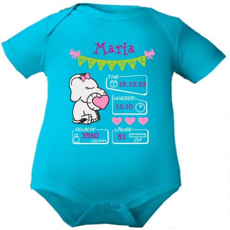 Baby Body kurz WELCOME GIRL personalisiert mit Geburtsdaten+Name