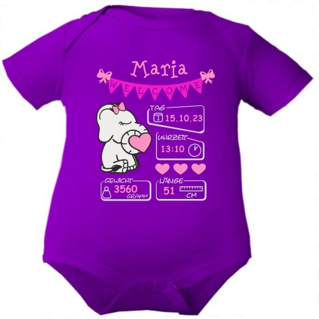 Baby Body kurz WELCOME GIRL personalisiert mit Geburtsdaten+Name
