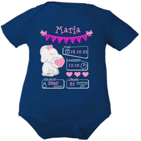 Baby Body kurz WELCOME GIRL personalisiert mit Geburtsdaten+Name