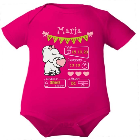 Baby Body kurz WELCOME GIRL personalisiert mit Geburtsdaten+Name