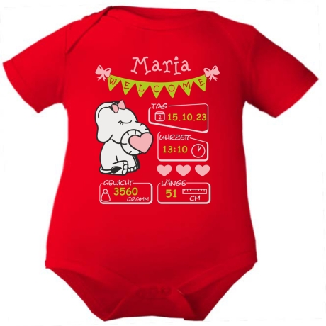 Baby Body kurz WELCOME GIRL personalisiert mit Geburtsdaten+Name