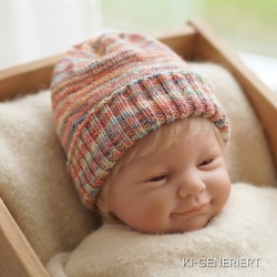 Handgestrickte Babymütze 3-9 Monate mit variablem Umschlag