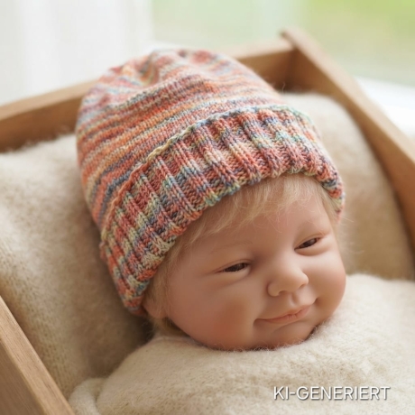 Handgestrickte Babymütze 3-9 Monate mit variablem Umschlag