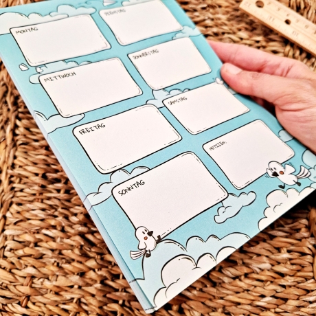 A5 Wochenplaner Notizblock, Himmel- & Vogelmotiv | 50 Seiten