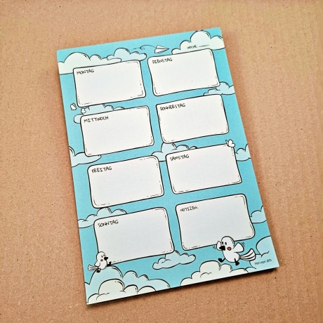 A5 Wochenplaner Notizblock, Himmel- & Vogelmotiv | 50 Seiten
