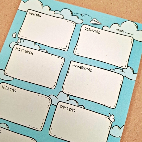 A5 Wochenplaner Notizblock, Himmel- & Vogelmotiv | 50 Seiten
