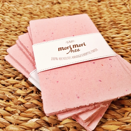Handgeschöpftes Papier | 10 Bögen 13 × 8,5 cm | Rosa Büttenpapier