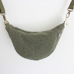 Moonbag Teddyplüsch Khaki geblümt handgenähtes Unikat