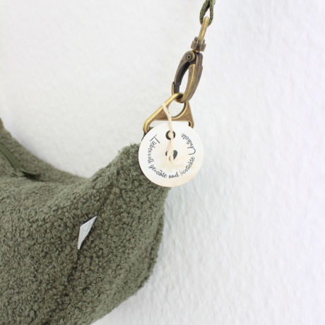 Moonbag Teddyplüsch Khaki geblümt handgenähtes Unikat