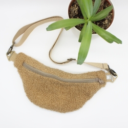 Bauchtasche Teddyplüsch Braun Mint geblümt Unikat Handmade