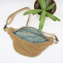 Bauchtasche Teddyplüsch Braun Mint geblümt Unikat Handmade