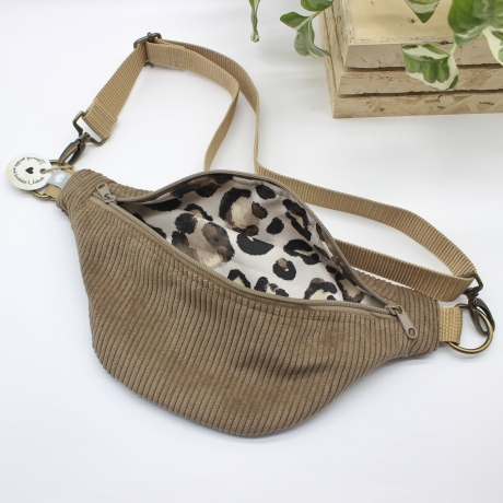 Bauchtasche Cord Braun Leo Print Unikat Handmade