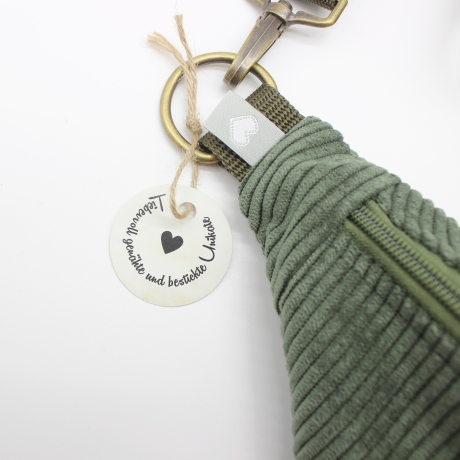 Bauchtasche Cord Khaki Ginko Blätter Unikat Handmade