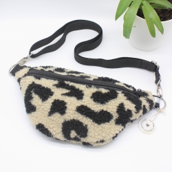 Bauchtasche Teddyplüsch Leoprint handgenähtes Unikat