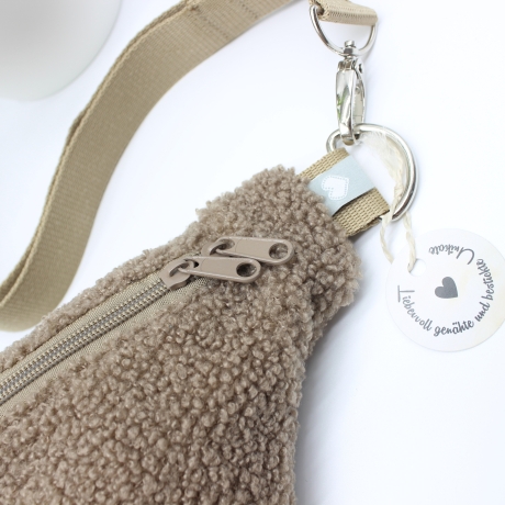 Bauchtasche Teddyplüsch Braun Leoprint Unikat Handmade