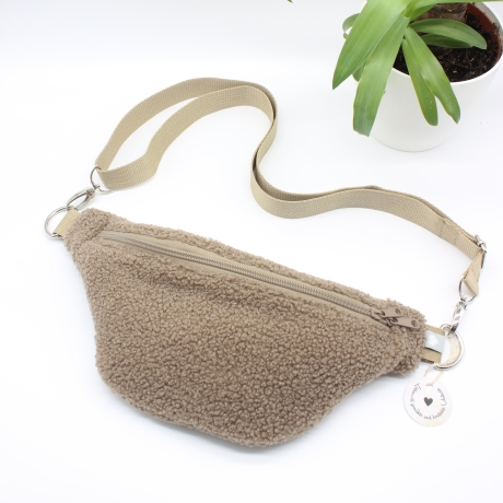 Bauchtasche Teddyplüsch Braun Leoprint Unikat Handmade