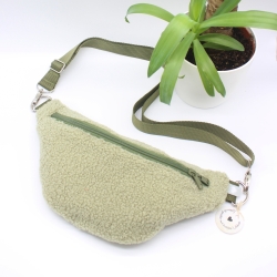 Bauchtasche Teddyplüsch Hellgrün geblümt Unikat Handmade